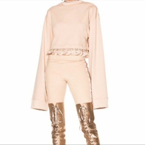 Fenty x Puma | Oversized Crop Beige Sweatshirt With Ruffled Trim Athleisure - Picture 3 of 16